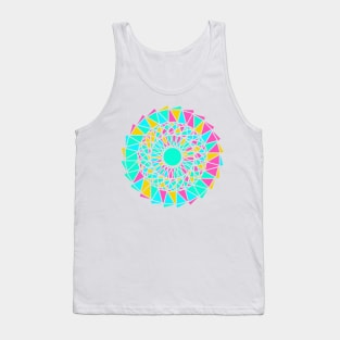 Round ornament with geometric repeated shapes in random bright neon colors Tank Top